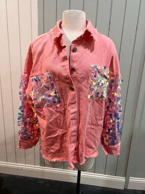 Pink Sequin Patchwork Jacket - Women